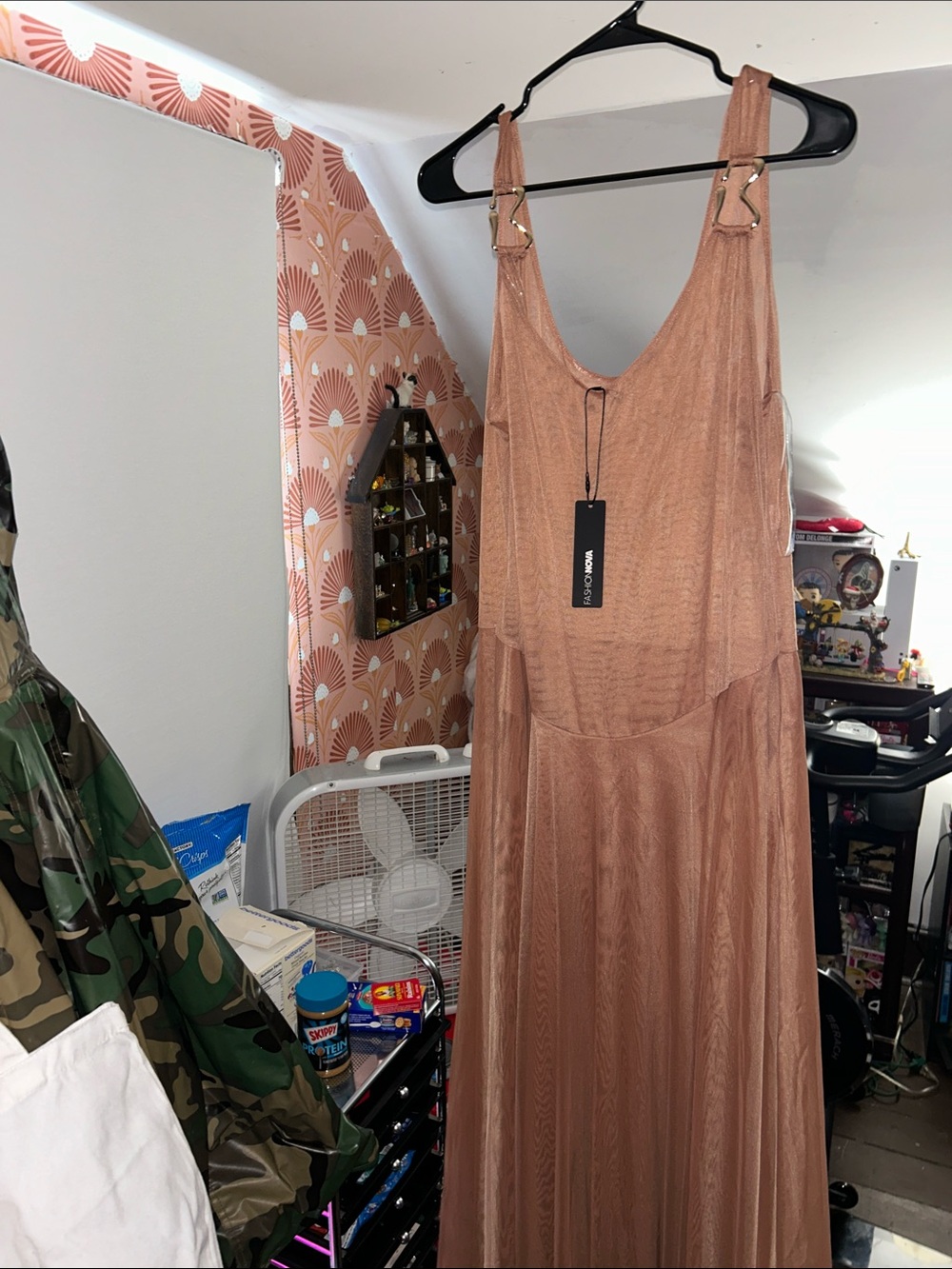 NWT Fashion Nova Nude Maxi Dress with Gold Strap Detail